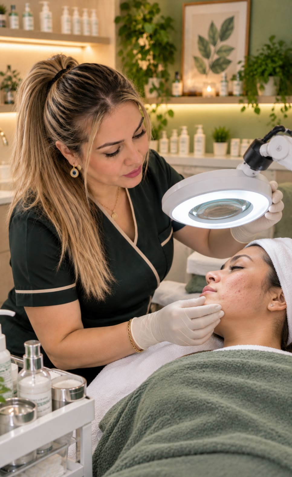 Valoración del rostro con lámpara de aumento